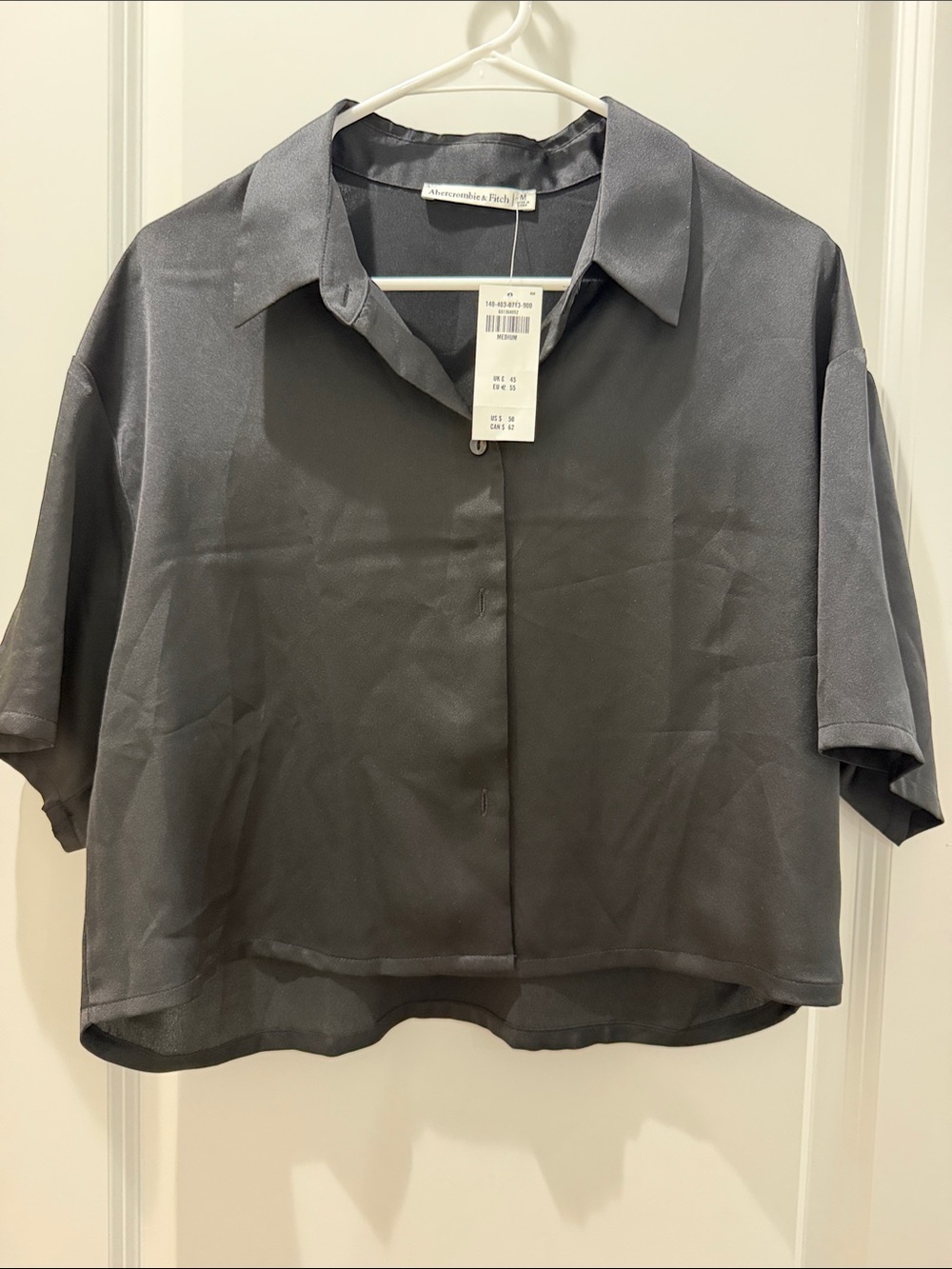 Abercrombie & Fitch Boxy Short-Sleeve Button-Up Shirt - Charcoal Gray